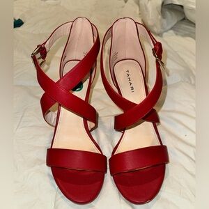Tahari Red Crisscross Strap Heeled Sandals